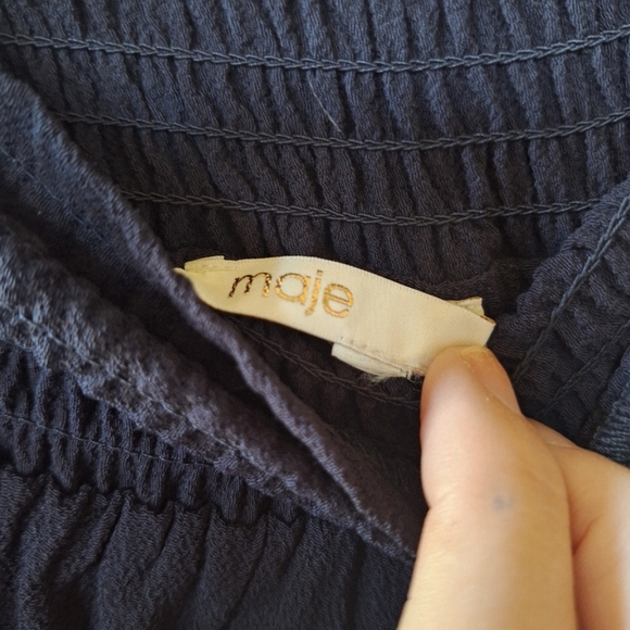 Maje Jaglia Tiered Skirt Navy/Black Lace Trim Smocked Waist Womens Size M - Picture 2 of 9